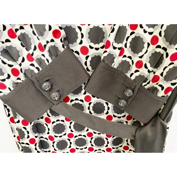 Tory Burch 100% Silk Geometric Print Dress Sz M Mod Shift Style Long Sleeve